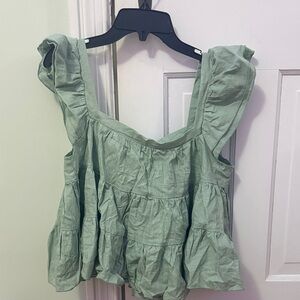 Women's Green Ruffled Top